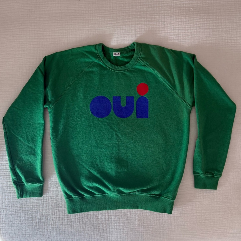 Green 'oui' Graphic Crewneck Sweatshirt Clare V.